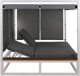 Mendler Aluminium Lounge-Gartenliege HWC-M63b, XL Sonnenliege Daybed, 10cm-Polster 200cm - weiß Polster grau