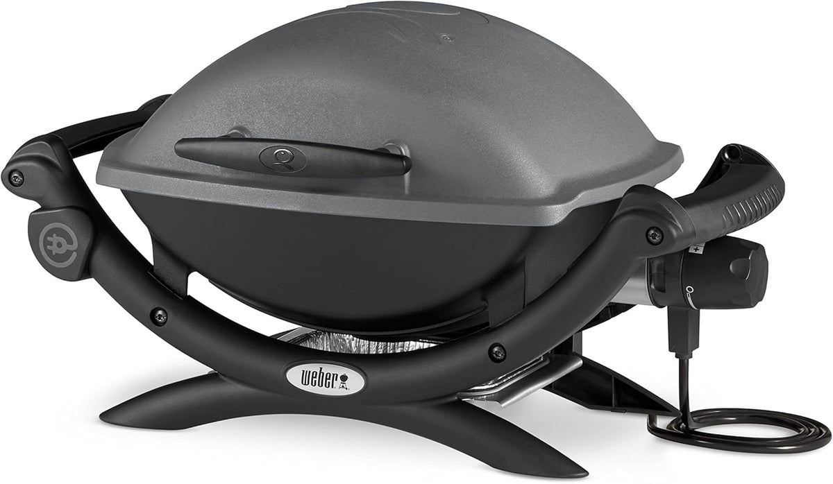 Weber Q1400 Elektrogrill, 43 x 32cm Grillfäche, portabler BBQ Grill, 2-geteilter porzellanemaillierter Guss-Grillrost, Aluminiumguss Deckel & Gehäuse