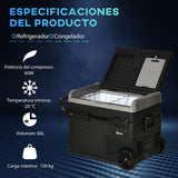 Outsunny Nevera Compresor Portátil 60L Nevera Portátil Eléctrica para Coche Congelador CC 12V/24V hasta -20°C con Pantalla LED Táctil Asa Retráctil
