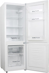 VOK Frigorífico Combi 154L EVR-154DEW, 142 cm Altura x 48,3 cm Ancho, Clase E, Bajo Nivel Sonoro 39 dB, Puerta Reversible, Estanterías Cristal