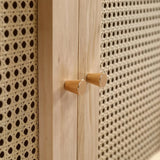 Soweiz Armario con barra, armario de 2 puertas, dormitorio, red de ratán, sala de estar, con tapa inferior abatible, tableros de partículas+ratán de