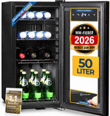 Sommertal Getränkekühlschrank 50L – Mini Kühlschrank schwarz mit Glastür, Touchscreen & LED | Kleiner Flaschenkühlschrank abschließbar & leise für