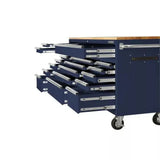 Husky 72 in. 18-Drawer Mobile Workbench with Solid Wood Top in Gloss Blue