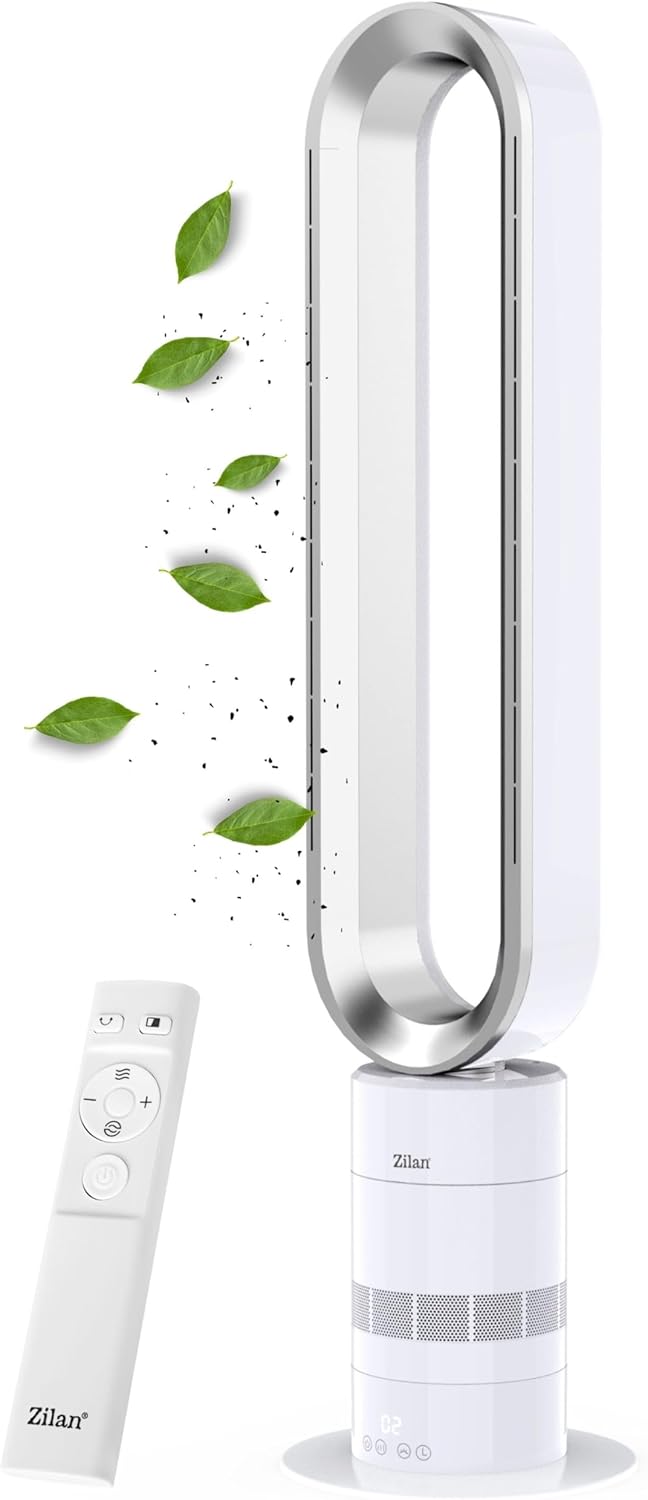 Zilan Turmventilator energiesparender BLDC Motor mit Fernbedienung Ventilator energiesparend oszillierend sehr leise Design Standventilator 10 Stufen