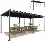 Outsunny Pérgola de Jardín 3x5,7 m, Cenador de Jardín con Techo de Lamas Ajustable a 90°, Manivela, Estructura de Aluminio, Protección UPF50+,