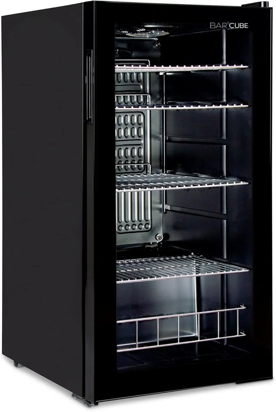 °CUBES Getränkekühlschrank 90L mit Glastür & 4 variablen Ablagen | Kompakter Flaschenkühlschrank, perfekt für zu Hause, Büro, Partys & Gastro |