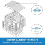 TIMBELA Caseta de jardín de Madera de 6 m2 - Cobertizo Jardin Exterior con Suelo, Ventana, Puerta Doble - Cabaña de jardín para Trabajar en casa - con