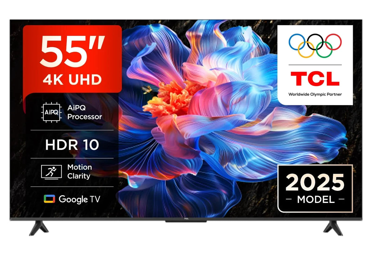 TCL 55V6C 55 Zoll Direct LED TV, 4K HDR Fernseher, Smart TV mithilfe von Google TV (Dolby Audio, Motion Clarity, Kompatibel mit Google Assistant &
