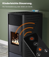 NEMAXX P12 Pelletofen 13,6 kW A+ bis 300 m³ – Auto-Reinigungszyklus, ECO-Modus, Wochenprogramm & mechanische Reinigungsunterstützung – Rot