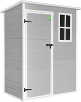 Wasabi - Caseta de Resina Jardín Unit 1.4 – Ventana Luz Natural - Suelo Incluido - Paneles 12mm de Espesor - Gris Blanco - Cobertizo PVC Almacenaje