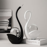 Modern Ceramic Swan Figurine with Glass Sphere Decorative Sculpture for Home Tabletop Decor