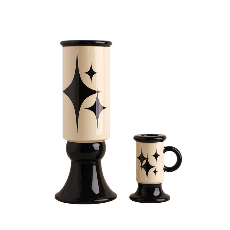 Modern Ceramic Decorative Vase and Candle Holder Set for Tabletop Home Decor