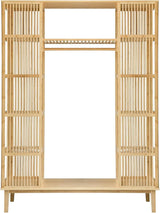 [en.casa] Armario para Ropa con 2 Puertas Deslizantes Clóset con 12 Estantes y 1 Barra de Colgar Perchero de Bambú 185 x 140 x 45 cm Natural