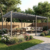 Outsunny Pérgola de Jardín 3x5,7 m, Cenador de Jardín con Techo de Lamas Ajustable a 90°, Manivela, Estructura de Aluminio, Protección UPF50+,