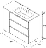 Mueble de Baño BEQUIA Plus Metal 3C 90cm Roble | Lavabo Porcelana Grifo Derecha