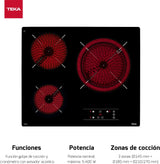 TEKA Placa Vitrocerámica 60 cm, 3 Fuegos, Touch Control, Función Stop & Go, Indicador de Calor Residual, Modelo TB 6315
